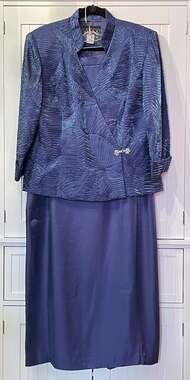 Alex Evenings Women's Navy Two-Piece Formal Jacket and Skirt Set Size 16